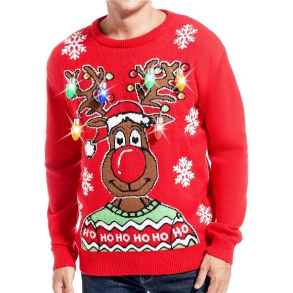 Men's Christmas Rudolph Reindeer Holiday Festive Knitted Sweater Cardigan - Picture 3 of 5